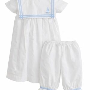 White and Blue Sailboat Dress Set